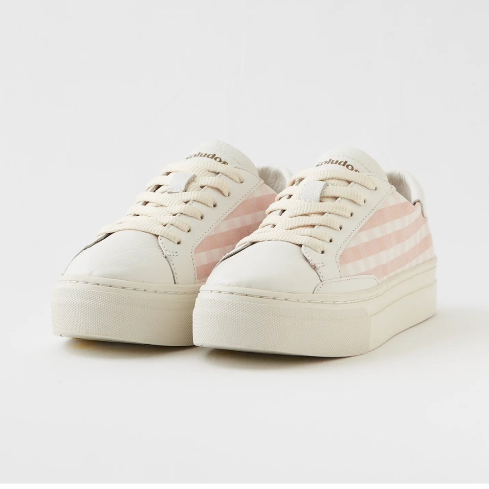 Soludos pink gingham platform tennis shoes size 8.5